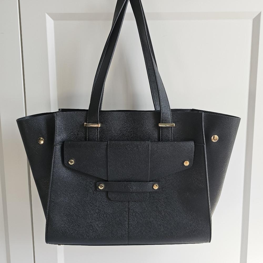 DUNE LONDON TOTE SHOULDER BAG BLACK WITH GOLD ACCENTS